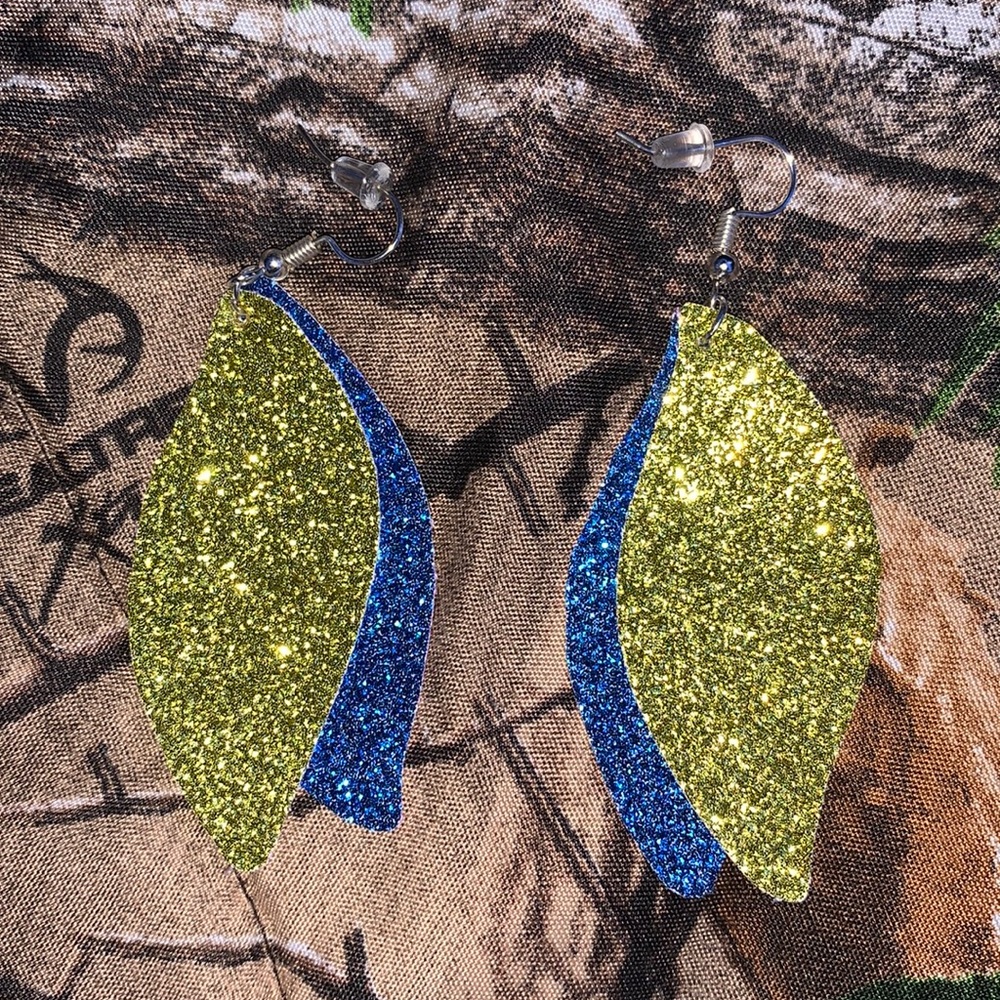 Glitter Blue And Gold Earrings